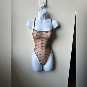 SKIMS After Hours Mesh Cami Bodysuit, Jasper Brown, Size XXS